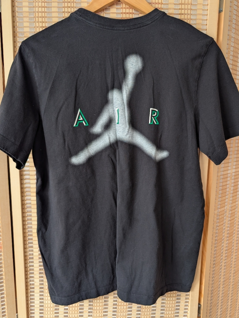 Nike Black Short-Sleeve Tee with White Jumpman and Green AIR Accent